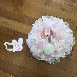 Pink Polka Tulle Bunny Dress-Up Set with Headband 0-12M